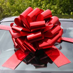Giant Holographic Red Bow with 6m of ribbon for new cars and big gifts