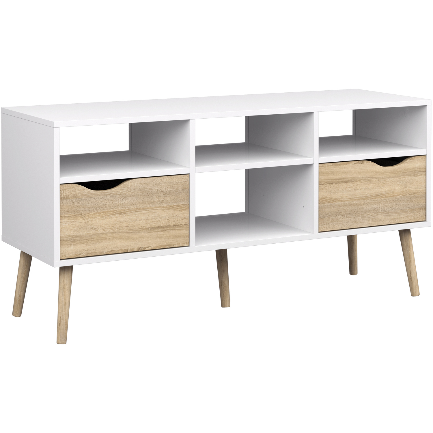 Furniture To Go Oslo Tv Unit Wide 2 Drawers 4 Shelves In White And Oak - White & Oak