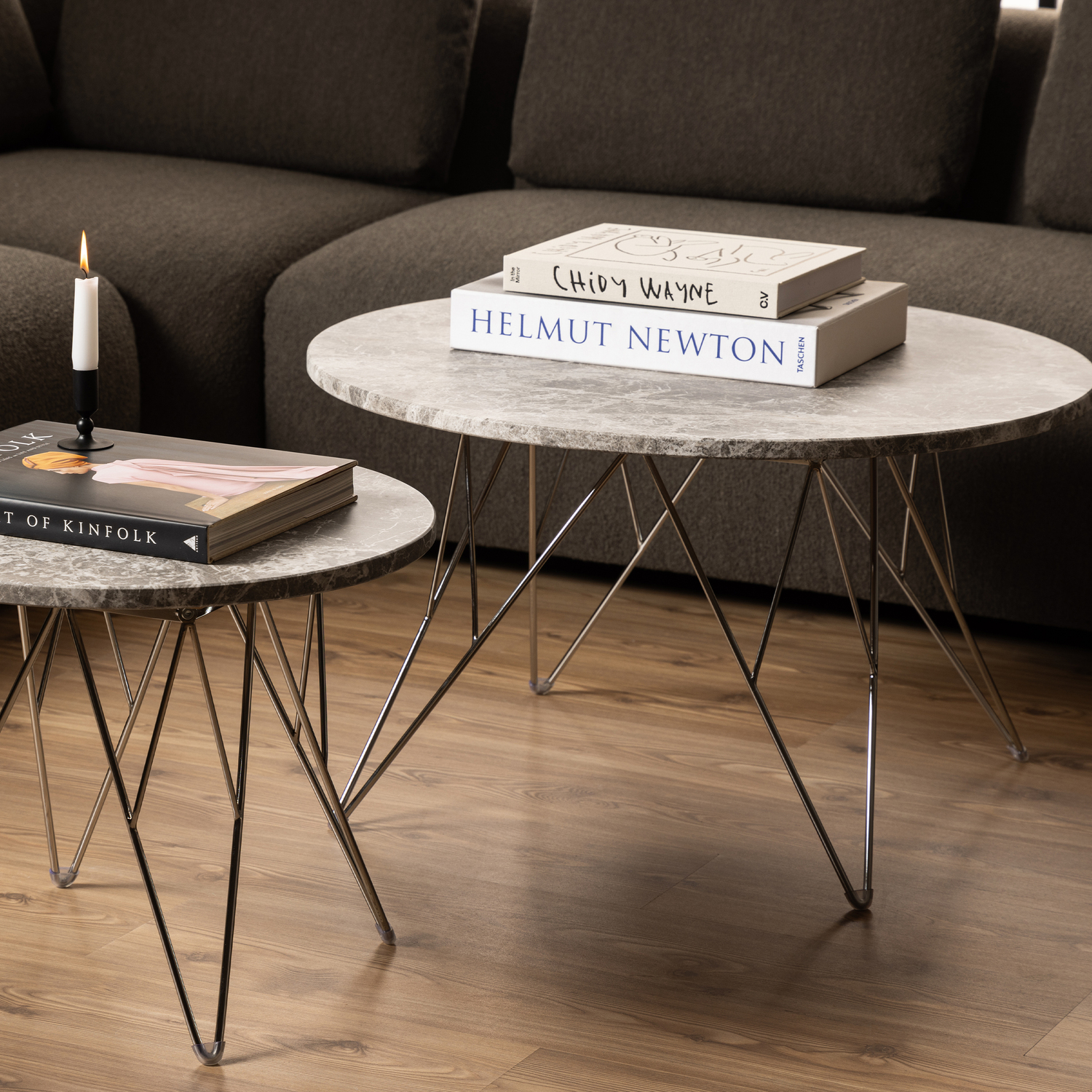 Furniture To Go Prunus Round Coffee Table With Grey-Brown Marble Top - Grey-Brown Marble - Image 1