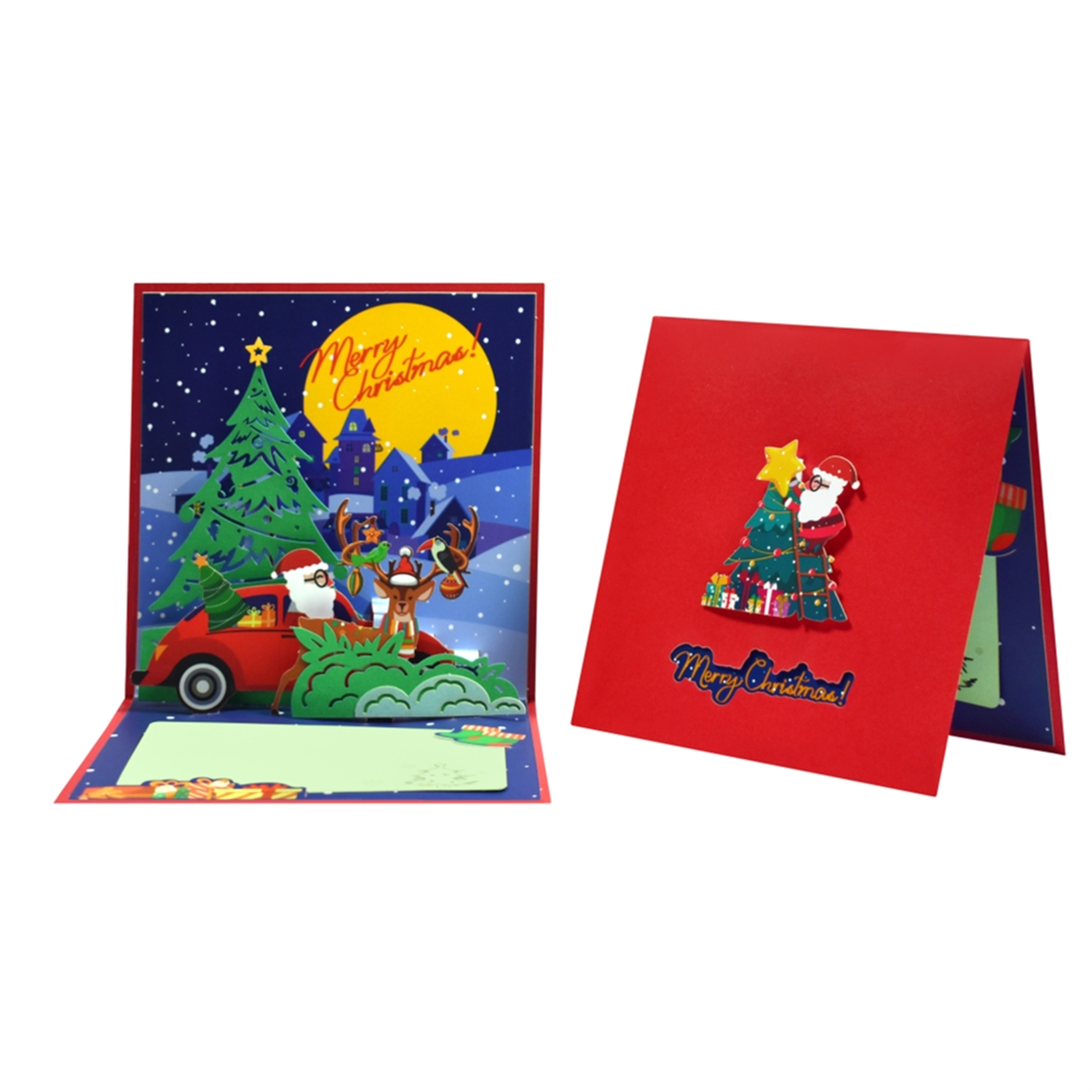 Brightfeel Santa Driving A Red Car Festive 3D Pop Up Christmas Card - White