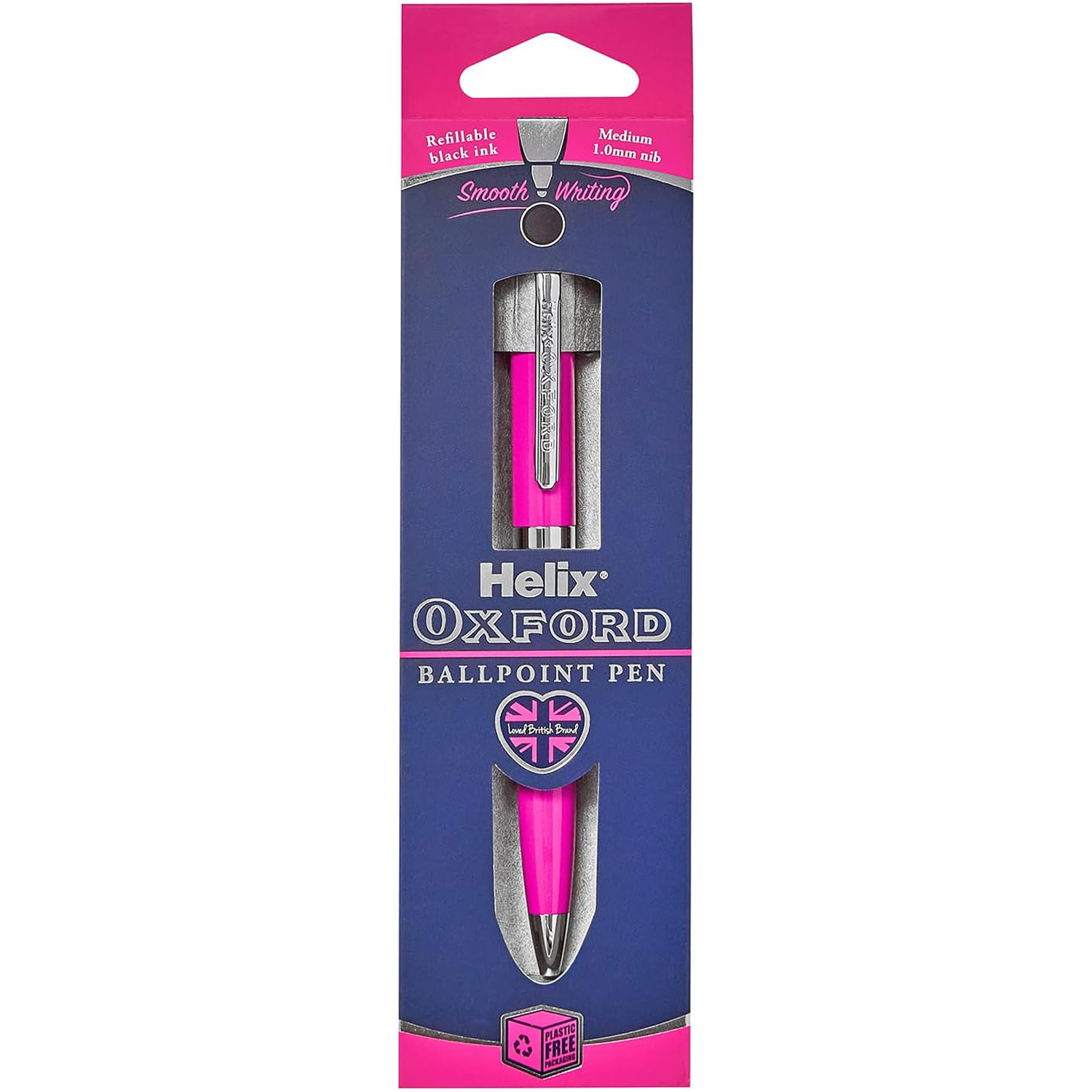 Helix Oxford Premium Ballpoint Pen Pink Barrel 1.0mm Nib Black Ink - Image 3