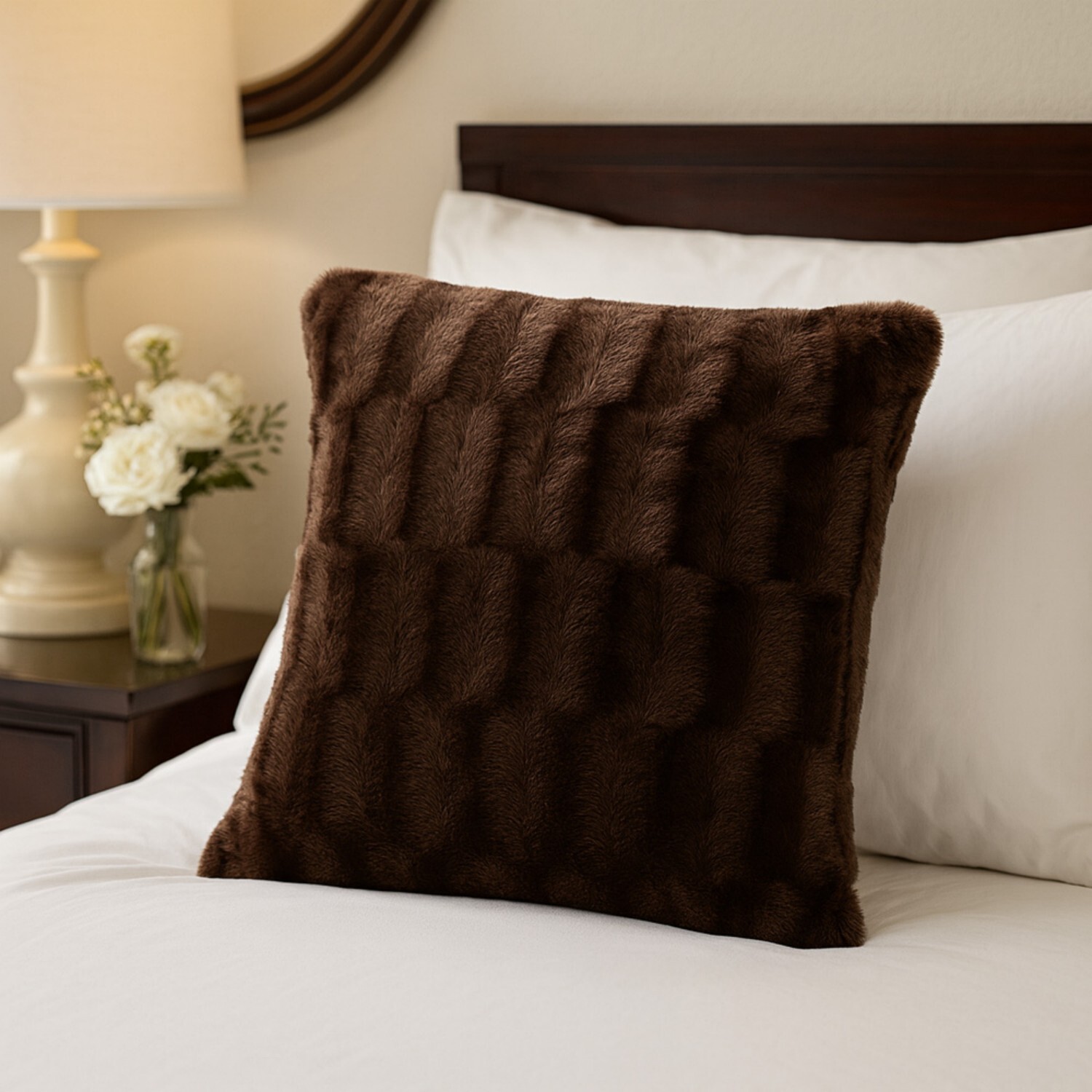 Voltico Arctic Plush Filled Cushion 45 × 45 cm - Cream / Chocolate | Size: 45 cm x 45 cm