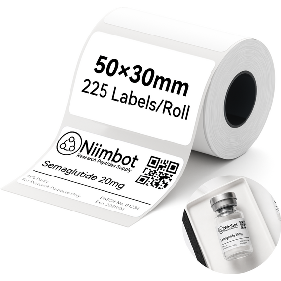 M Range 50x30mm White PET Thermal Transfer Label Roll 225 Labels