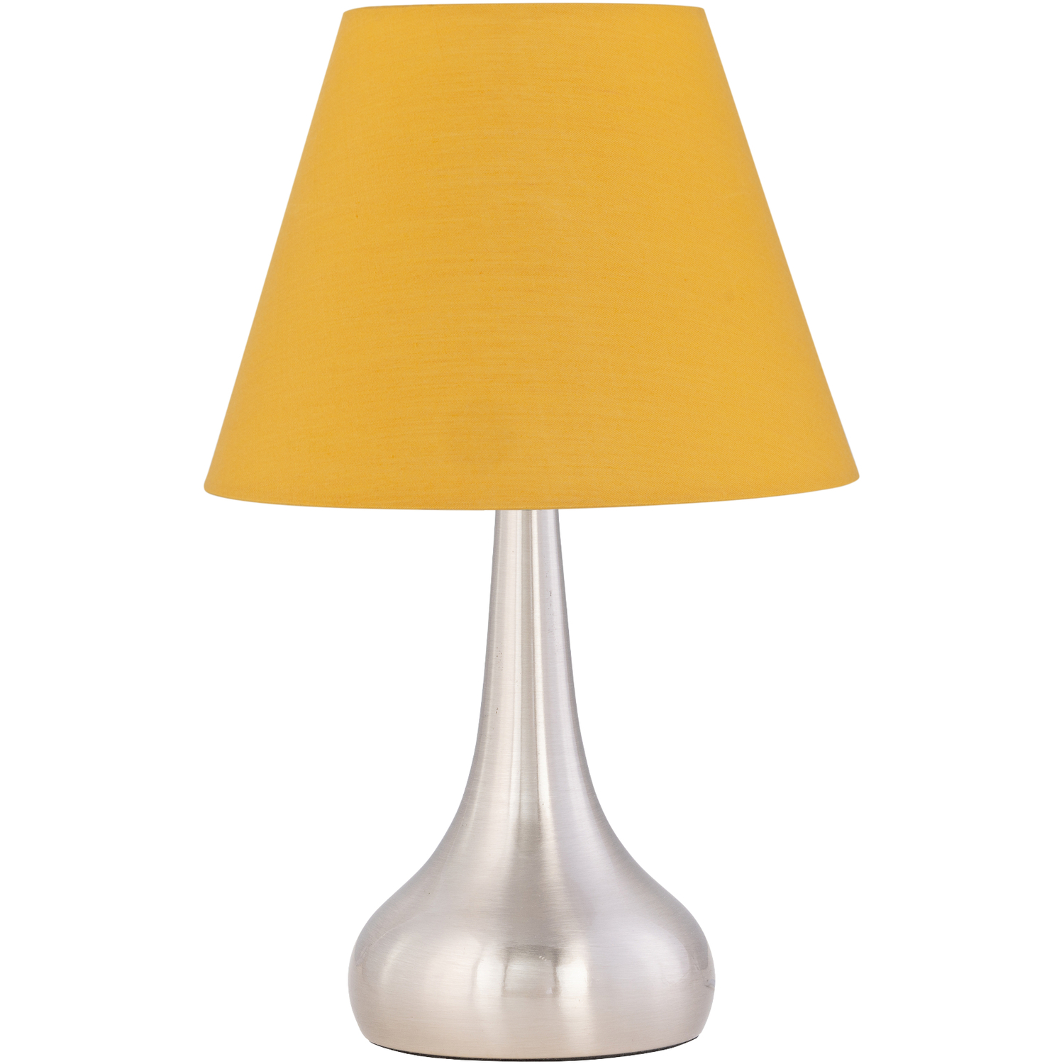 First Choice Lighting Romana Brushed Chrome Touch Operated Table Lamp With Ochre Shade - Satin Nickel & Ochre