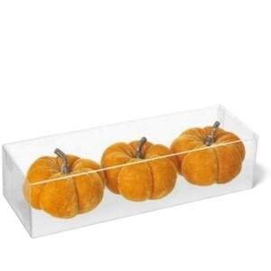 Set of Three Orange Velvet Pumpkin Decorations