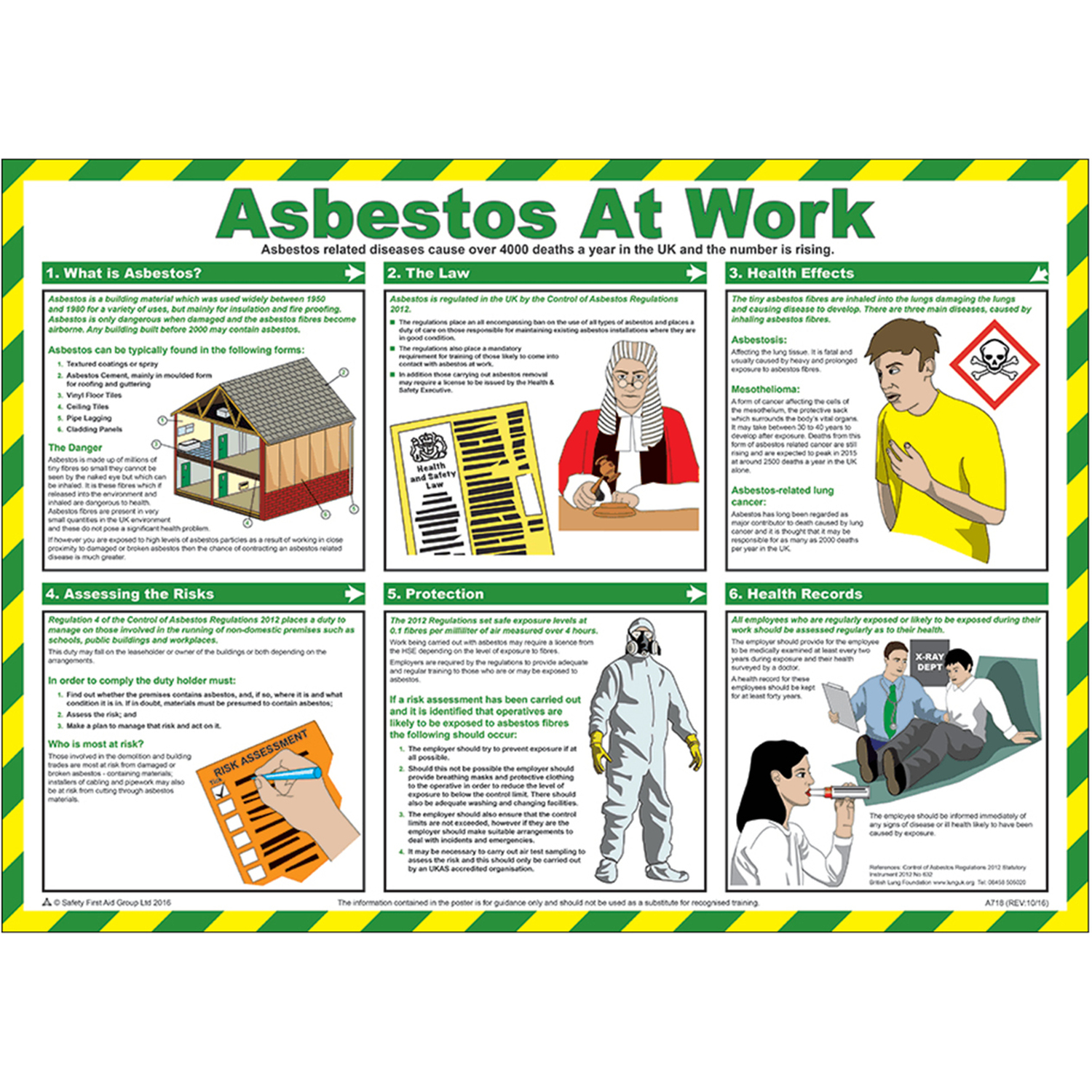 Pegdev Asbestos at Work A2 Landscape Laminated Health & Safety Poster Durable Sign in White