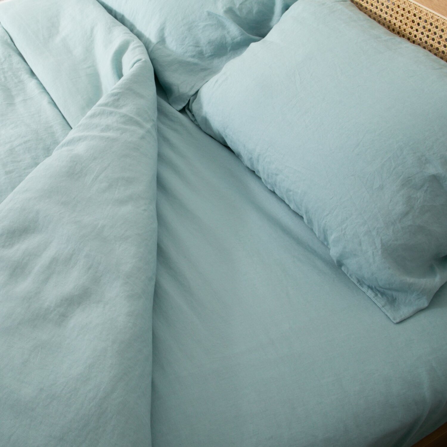 Native Natural Linen Fitted Sheet - Blue / Single - Image 1