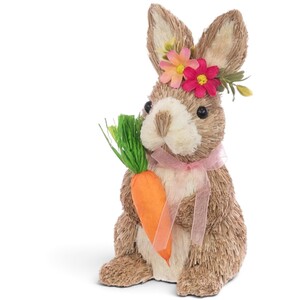 Floral Bristle Rabbit with Carrot Easter Decoration