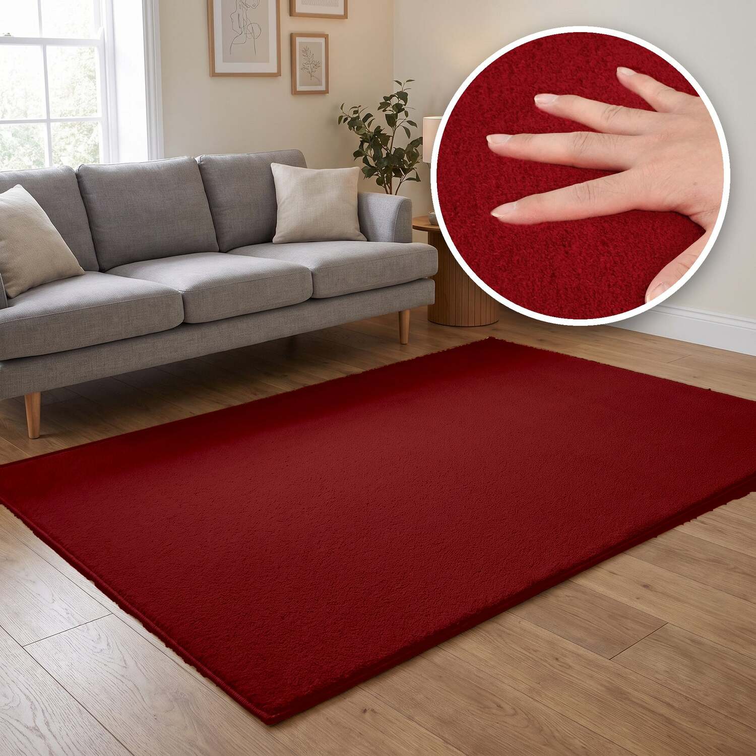 The Rugs Unisex Red Washmellow Washable Plain Rug Non Slip Low Pile Living Room In | Size: 120 Cm X 160 Cm - Image 2