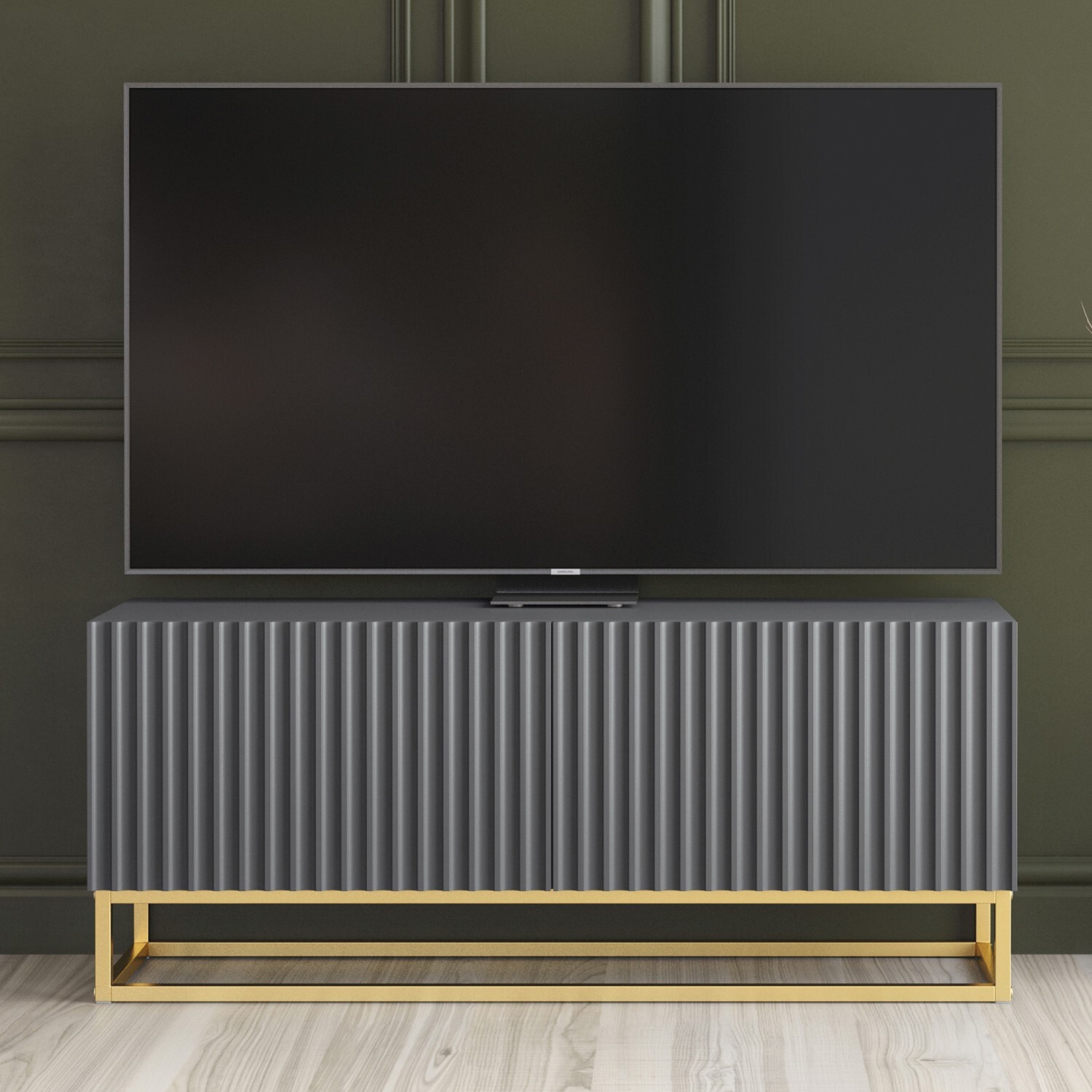 Mex Furniture Ltd Ripple Tv Unit A - Dark Grey With Fluted Doors