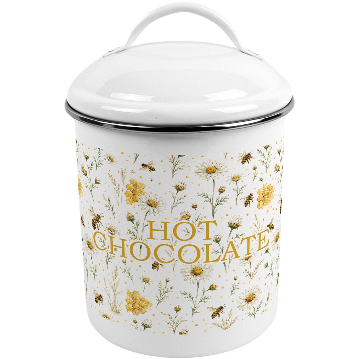 Purely Home Bee Meadow Hot Chocolate Canister - Metal Kitchen Storage Container - Yellow - Image 1
