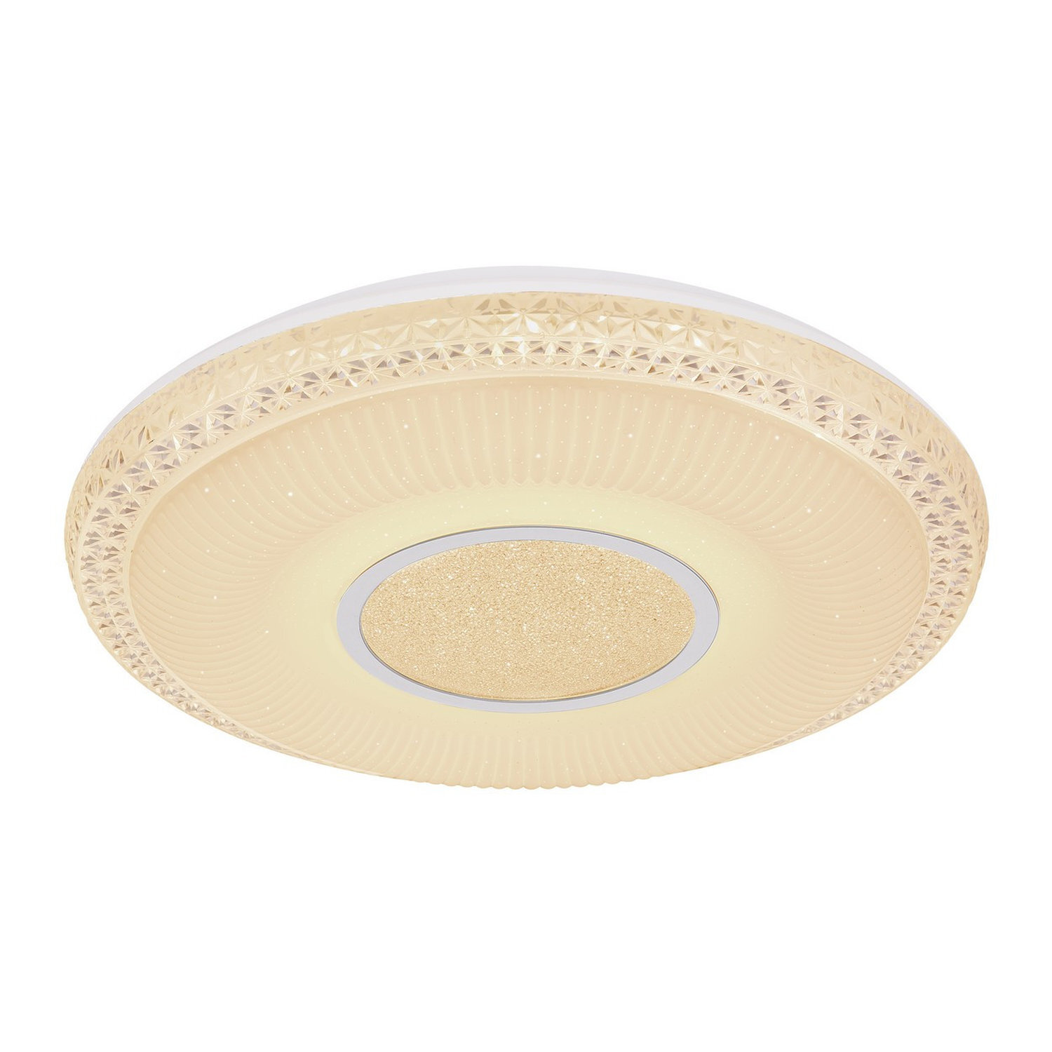 B&Q - Luminosa Klemens Patterned Glass Flush Ceiling Light White 1X Rgb Led Dimmable 3000-6000K Remote Control - Image 2