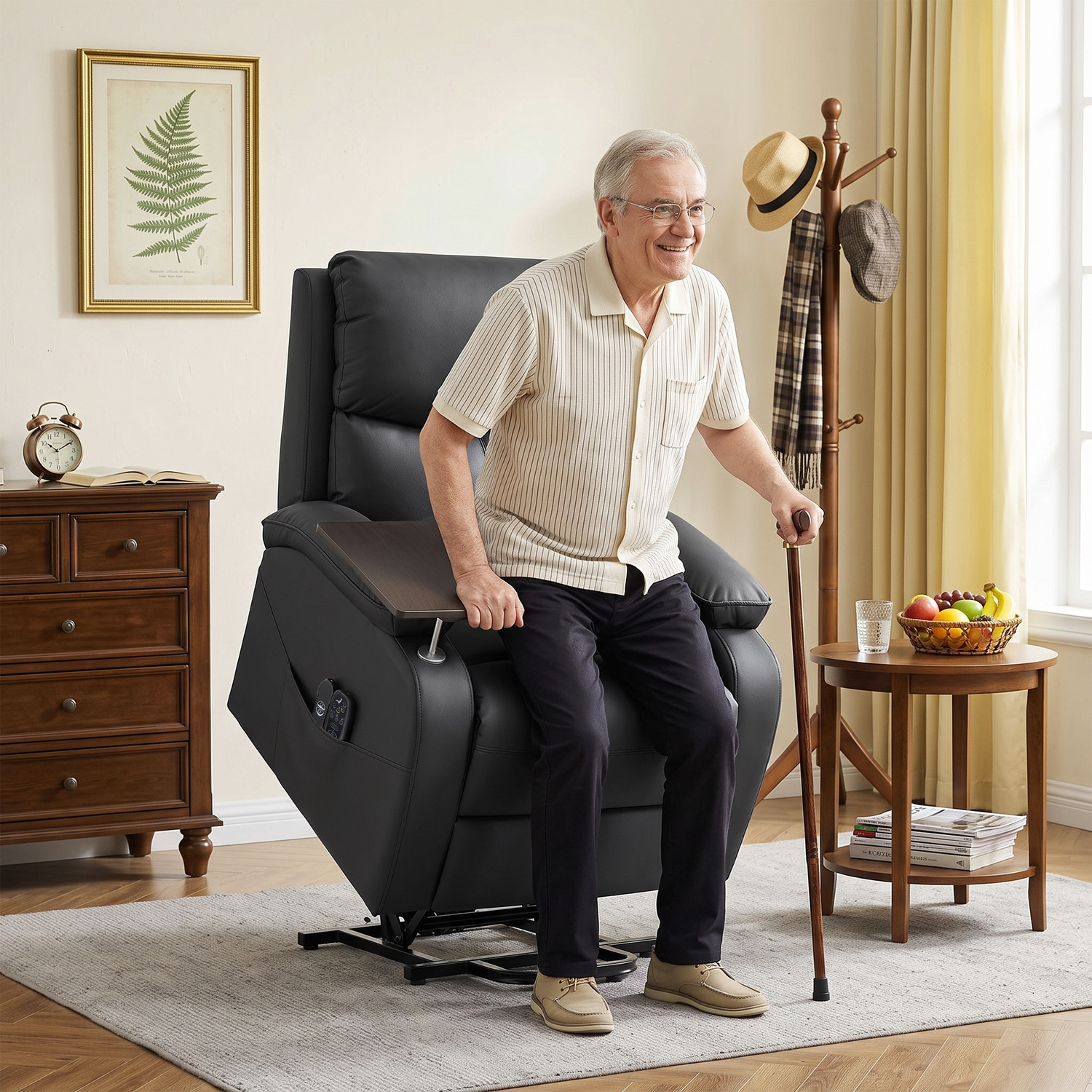 Rackhams Black Riser Recliner Chair, Recliner Armchair With Massage And Heat, - Image 2