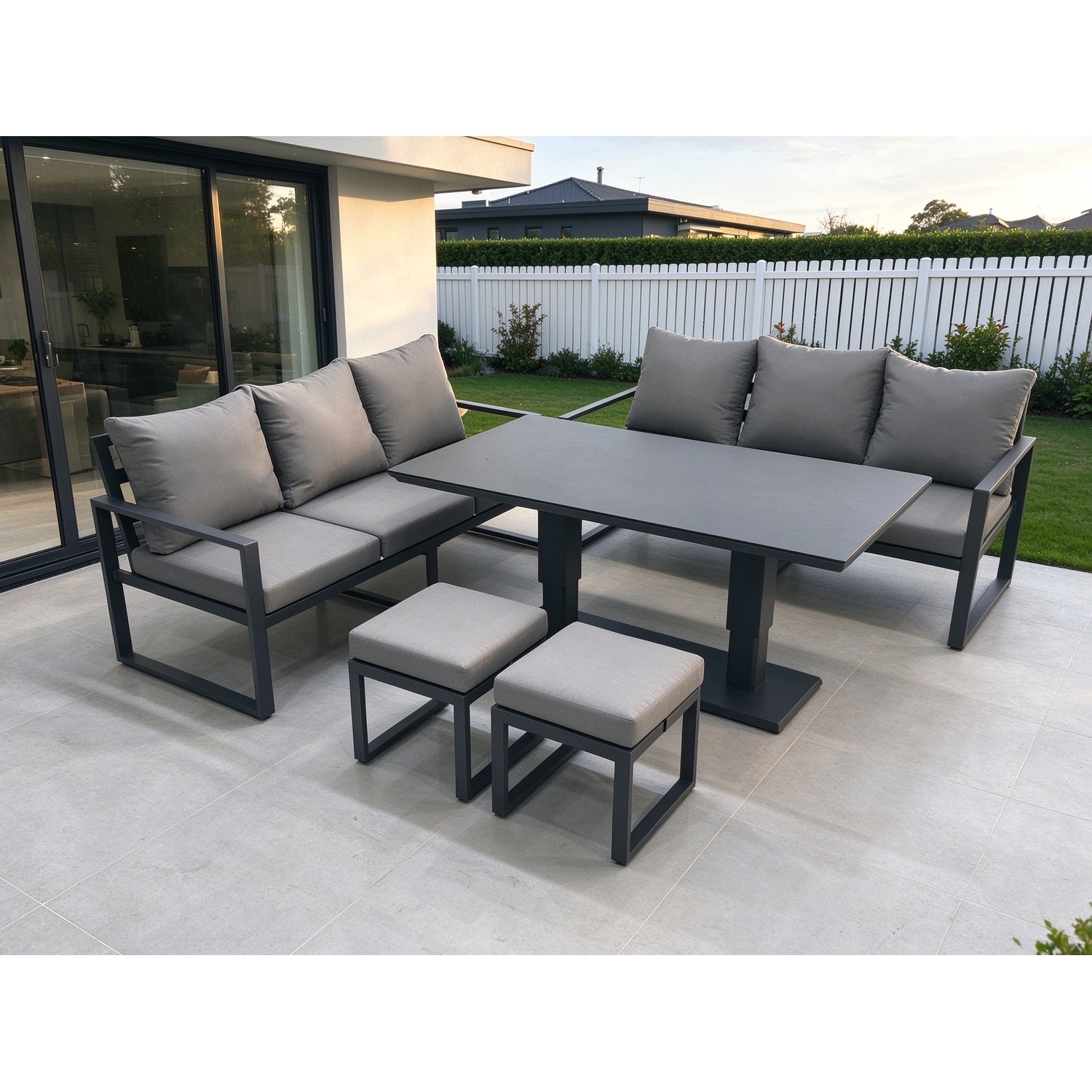 B&Q - 8 Seater Aluminium Outdoor Garden Furniture Set With Adjustable Rising Lifting Dining Table 3 Seater Sofa Dark Grey - Image 2