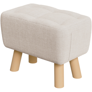 Linen Upholstered Footstool Ottoman with Storage Pocket