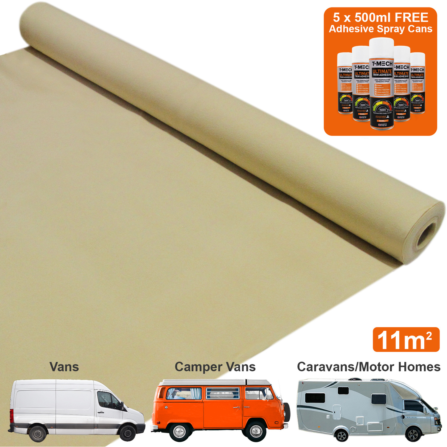 T Mech Van Carpet Lining Wheat And 5 Adhesive Cans - Brown