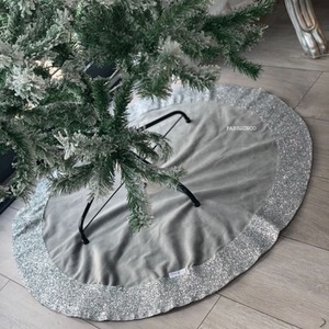 Luxury Grey Plush Velvet And Sparkly Silver Glitter Tree Skirt