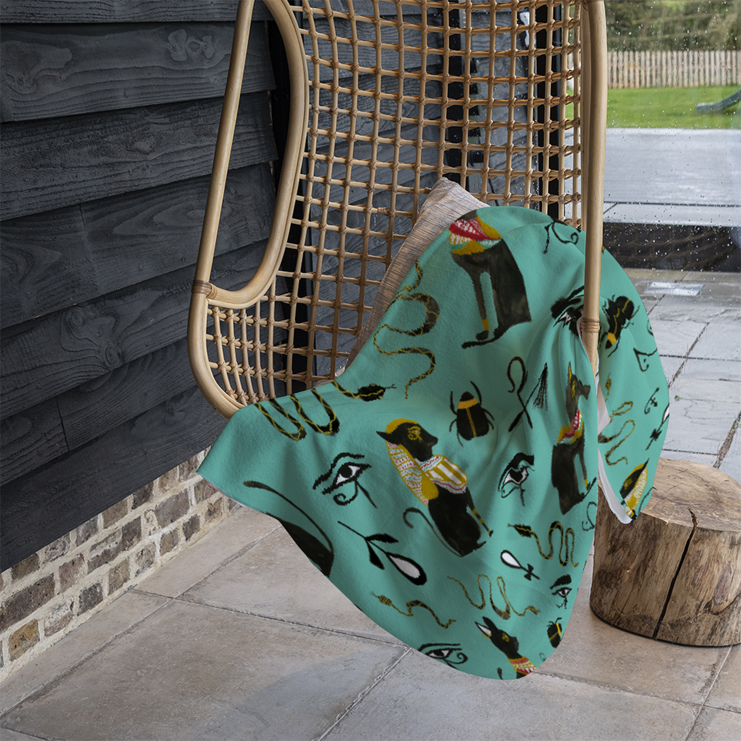 Hand Painting Abstract Ancient Egypt Horus Eye Signs Blanket - Green