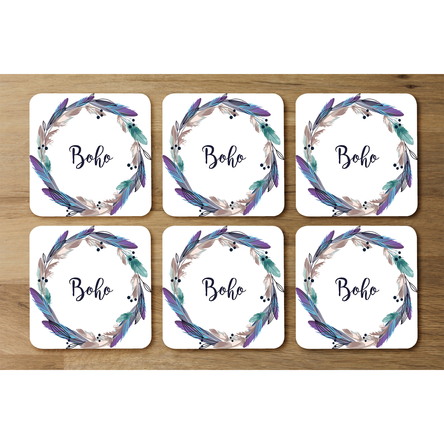 Boho Style Wreath Feathers Coaster - Blue