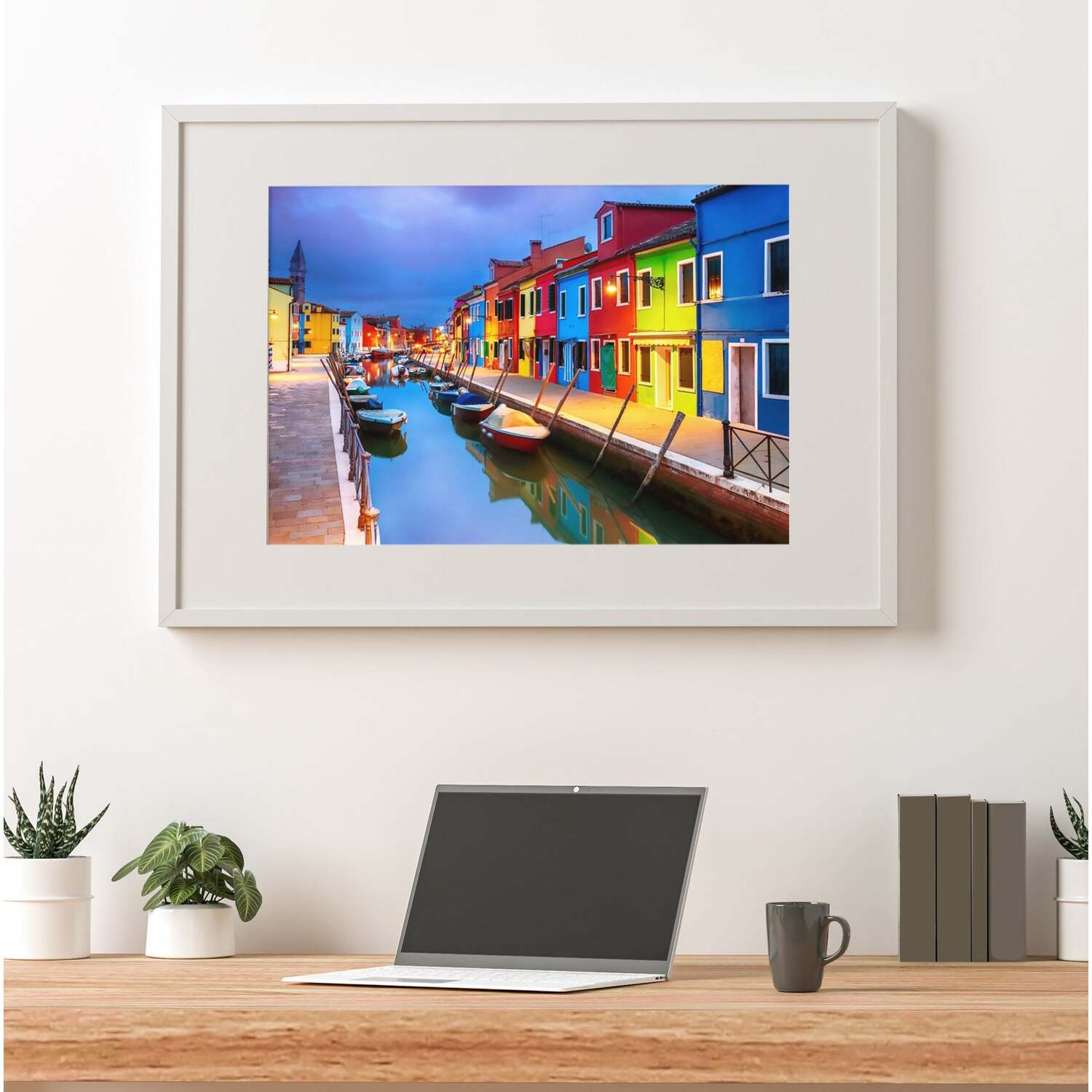 Warren Reed - Designer - Burano Island Evening Art Print - Blue / 42cm thumbnail