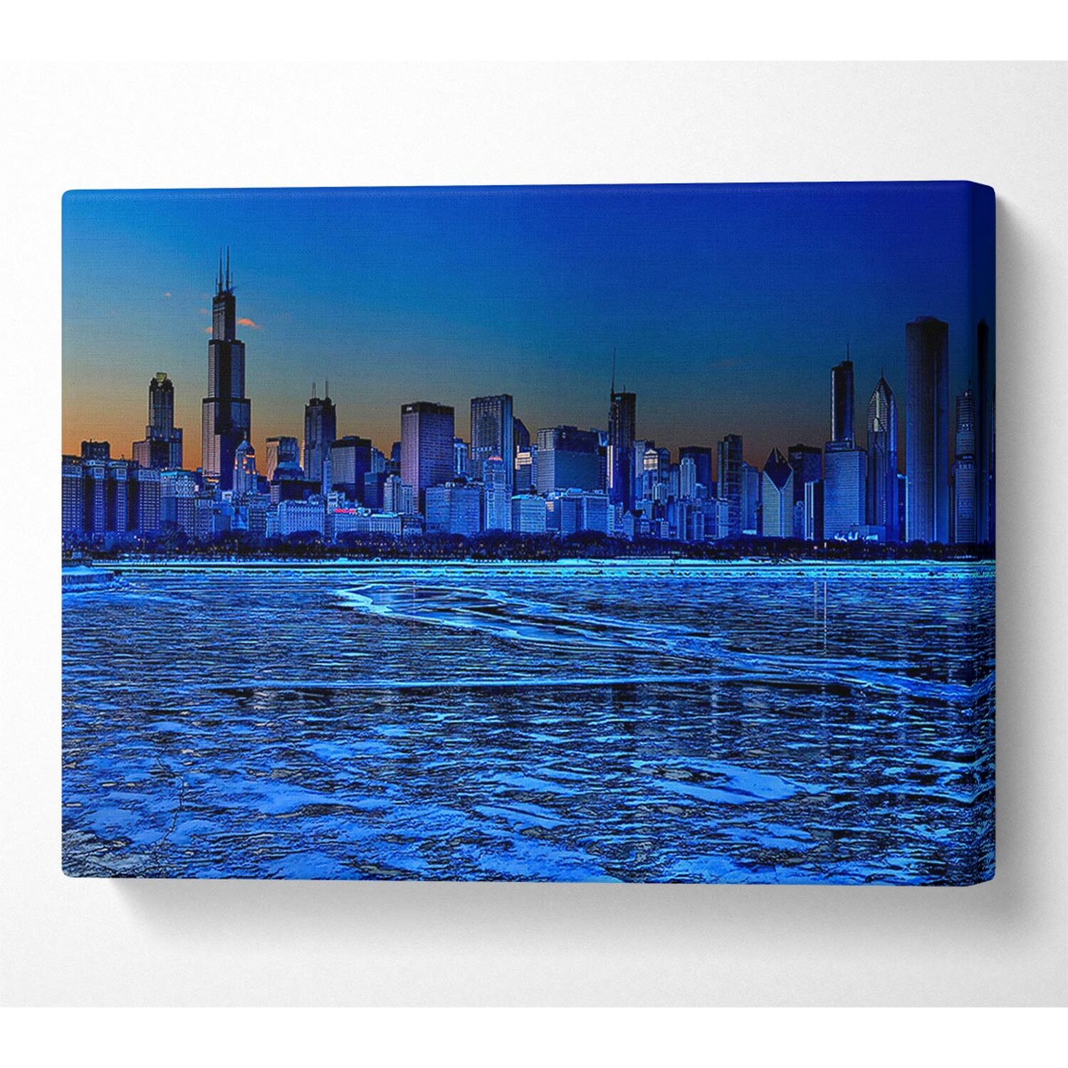 Wallart-Direct - Chicago Ice Blue Waters Canvas Print Wall Art - Yellow / 101.6cm thumbnail
