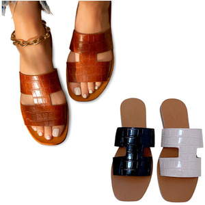 Faux Leather Double Strap Slider Sandals