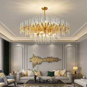 Clear Crystal Rods and Gold Postmodern Genuine K9 Crystal Chandelier