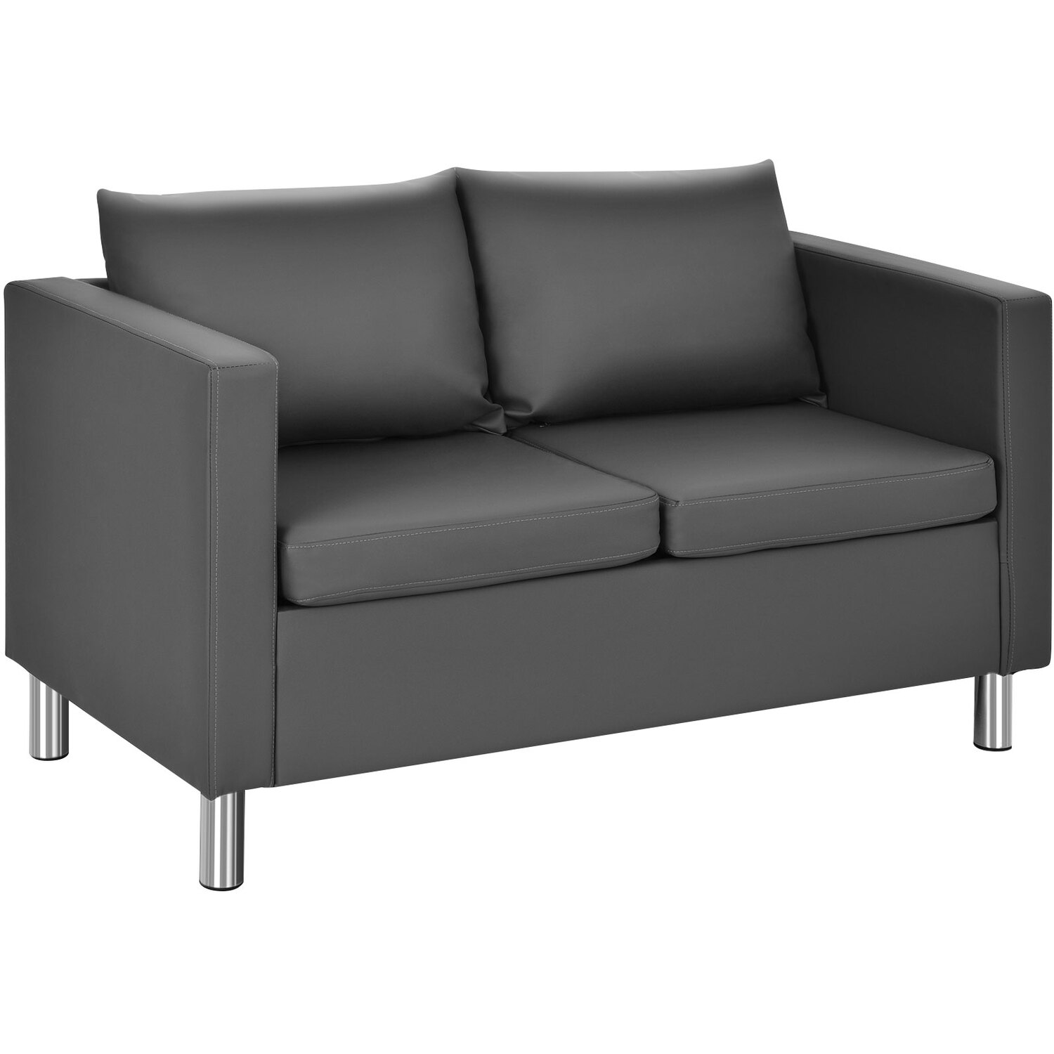 Costway PU Leather Sofa Couch-Grey - Grey thumbnail