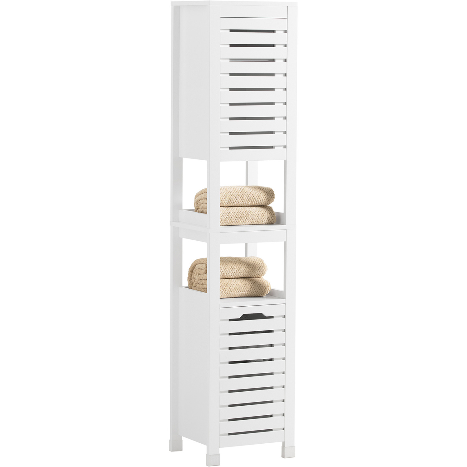 SoBuy Tall Cabinet Cupboard with 2 Slatted Doors - White thumbnail