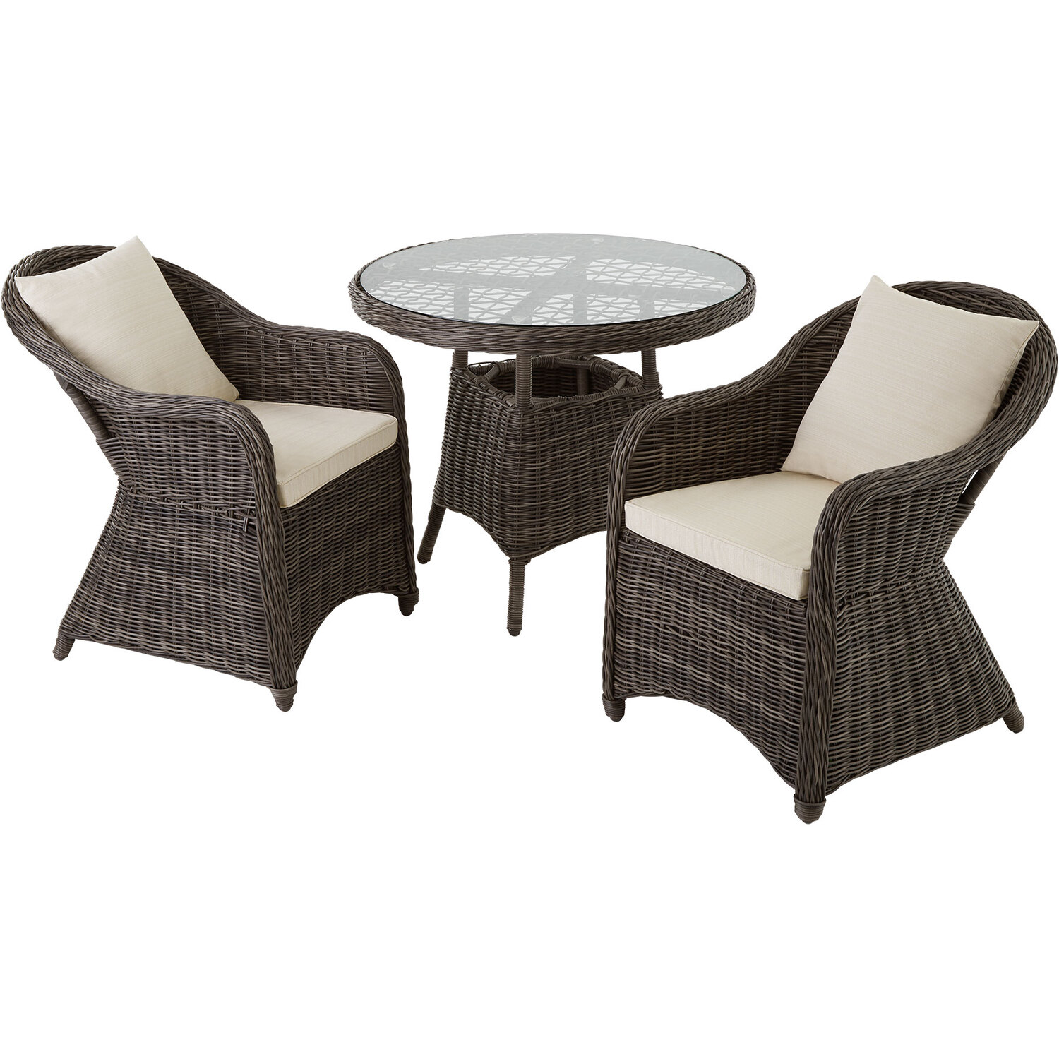 Rattan Garden Bistro Set Zurich 2 Chairs 1 Table - Grey