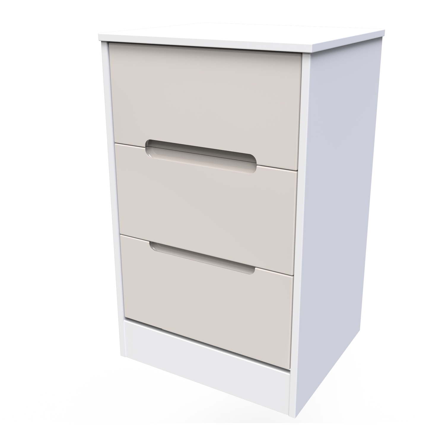 Monaco Ready Assembled 3 Drawer Bedside Cabinet - Kashmir Gloss White Matt