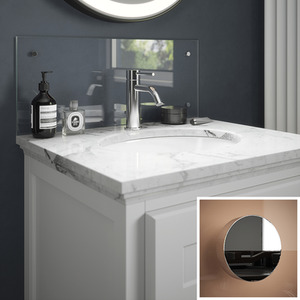 Clear Glass Bathroom Splashback with Chrome Fixing Caps