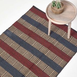 Homescapes Red and Blue Geometric Patterned Jute Rug