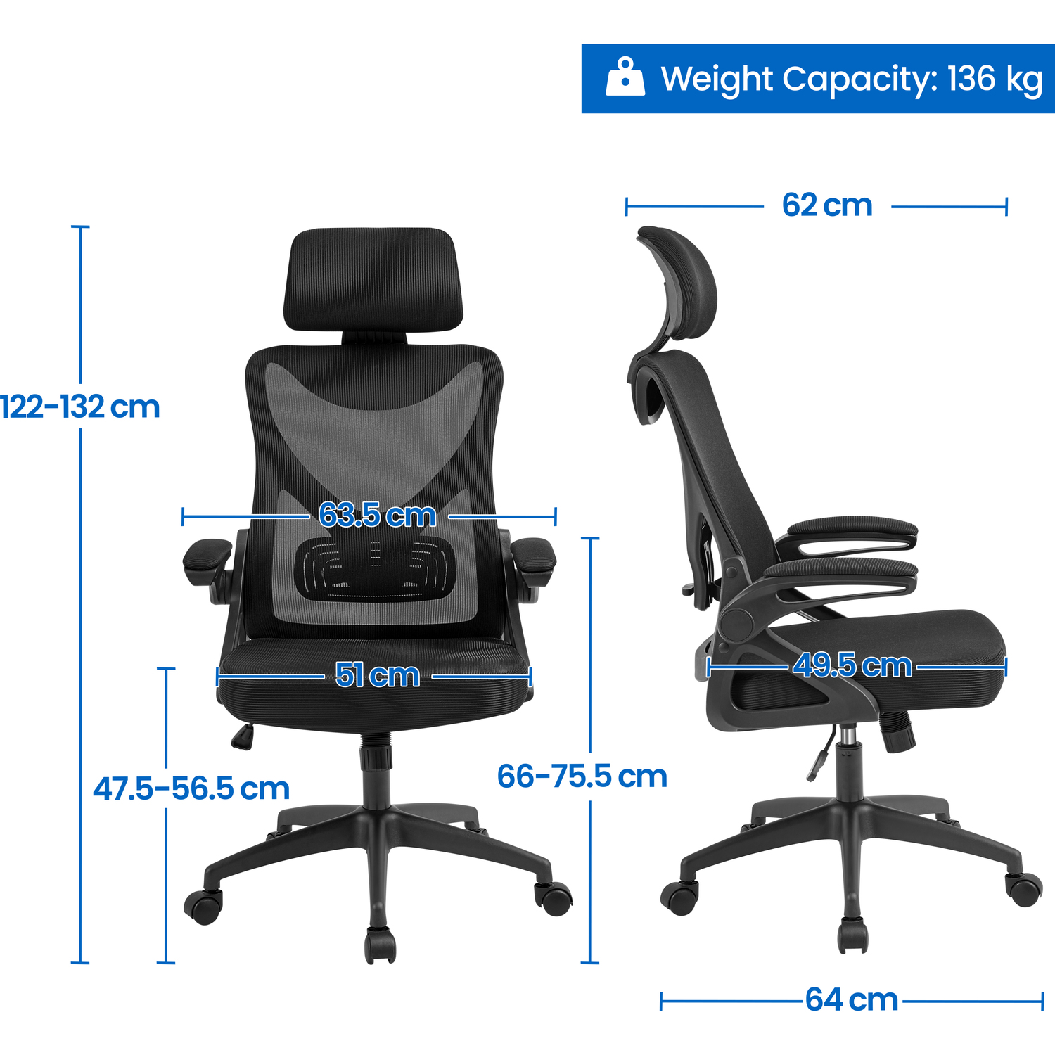 Yaheetech Ergonomic High Back Office Chair - Black 11 4kg