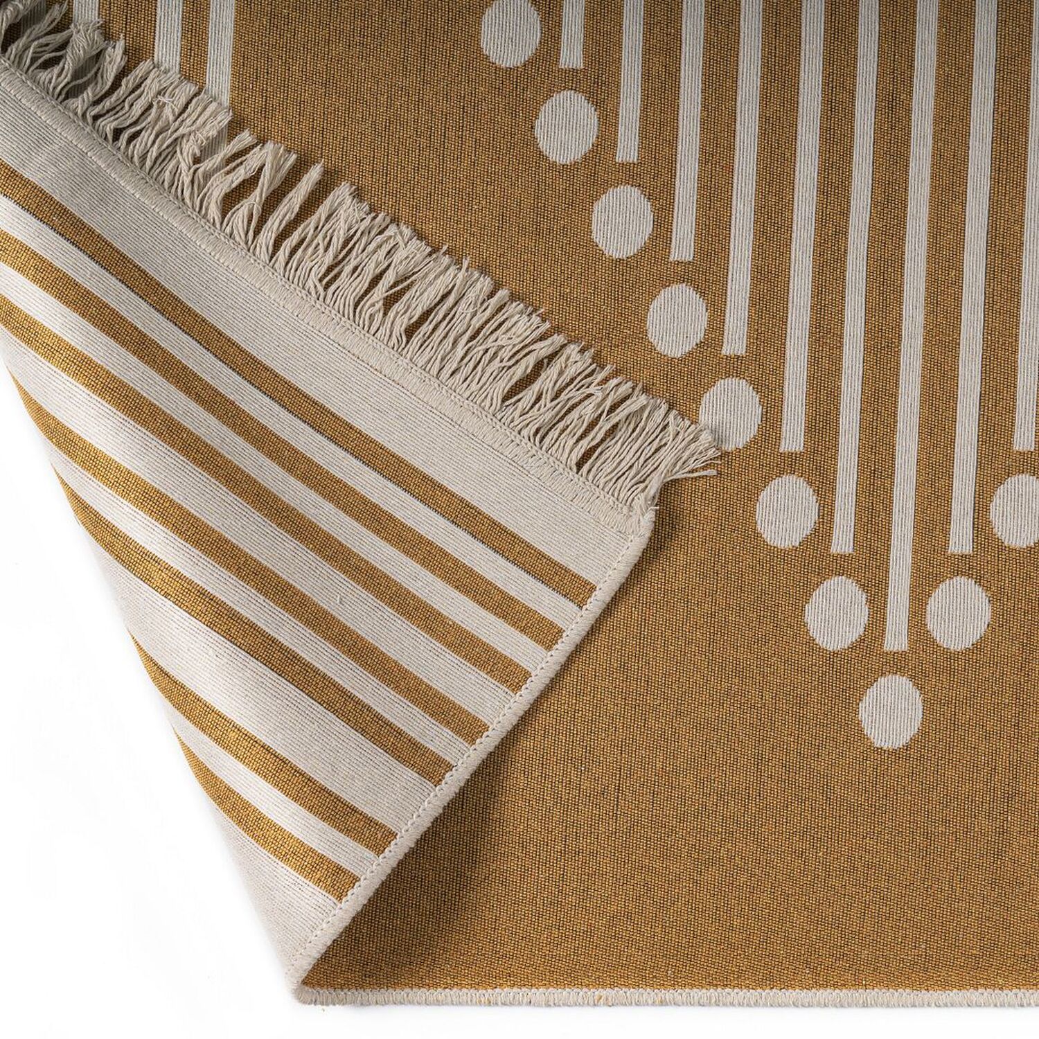 Gold Scandi Fringed Flatweave Area Rug - Azteca