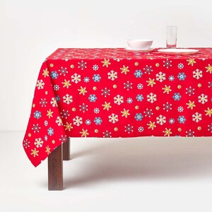 Cotton Christmas Red Snowflake Tablecloth