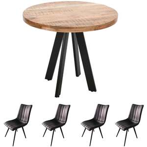 Merlin Mango Wooden 4 Seater Round Dining Table Set With 4 Chairs