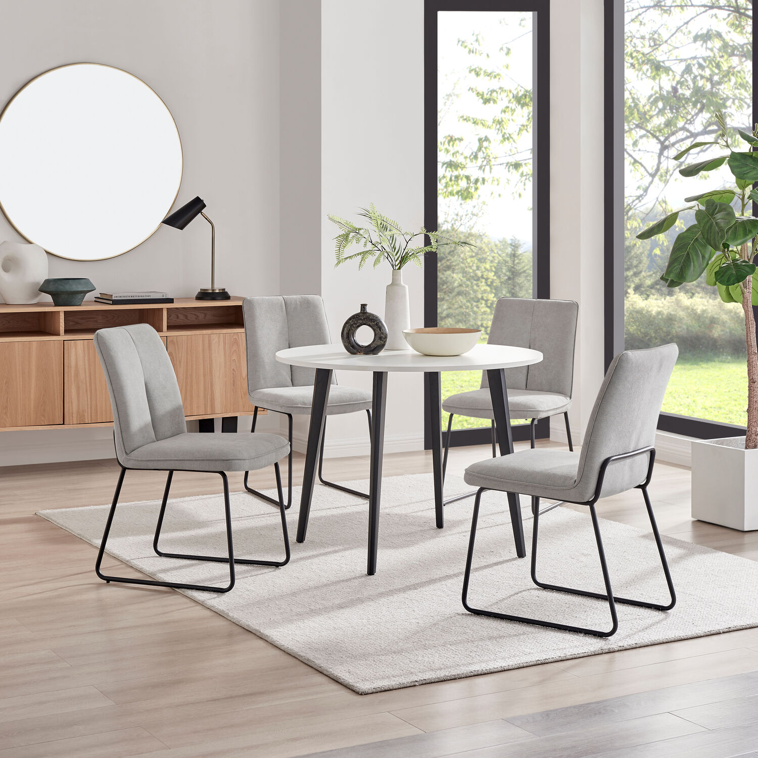 FurnitureboxUK - Koko White Melamine Round Dining Table And 4 Halle Chairs - Light Grey thumbnail