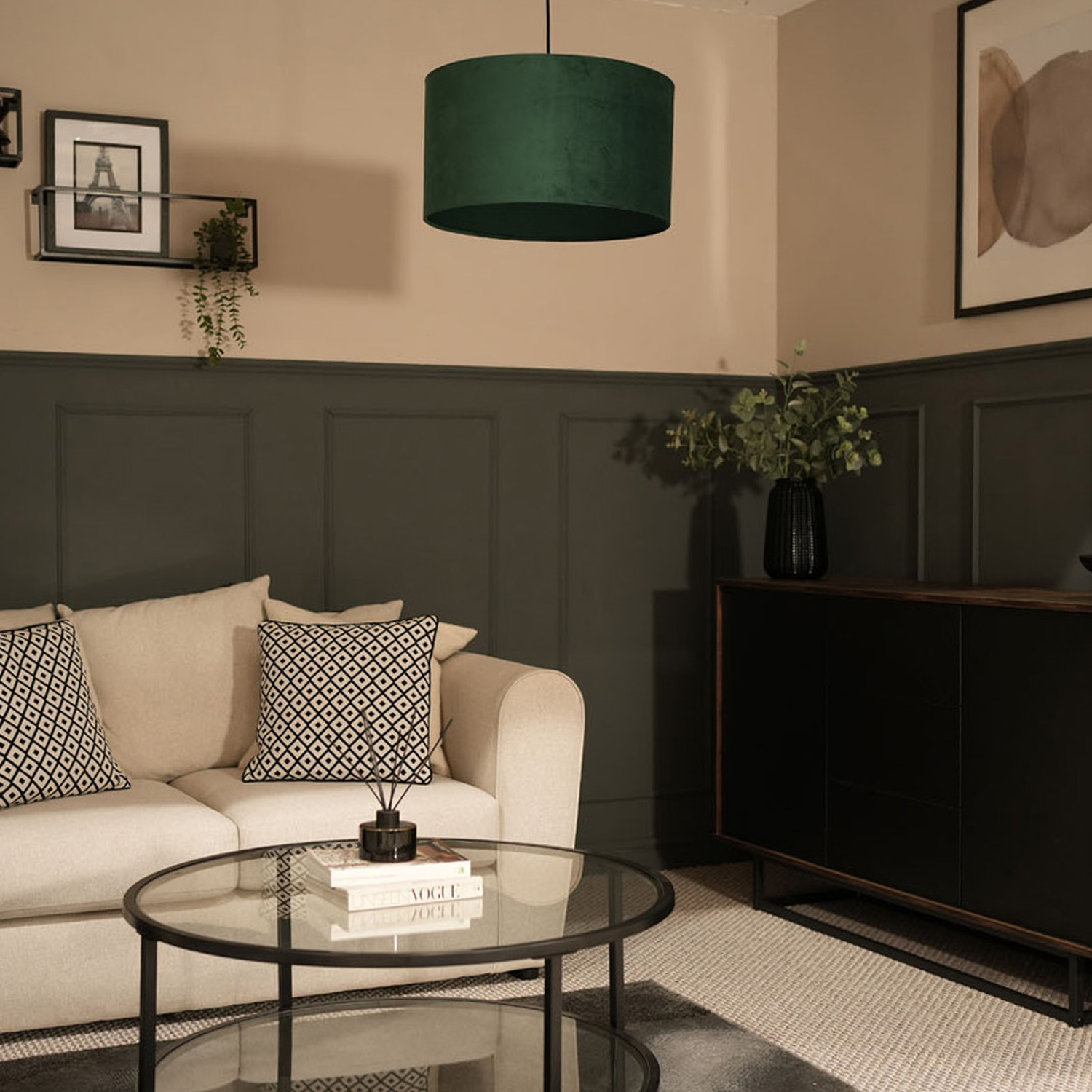 Image of Reni Large Velvet Pendant Drum Shade&hellip;