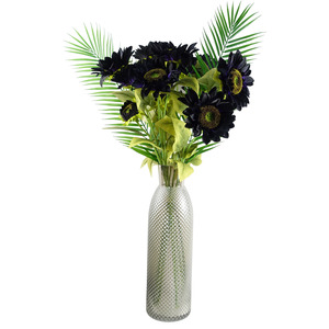 Purple Artificial Sunflower Arrangement Glass Vase