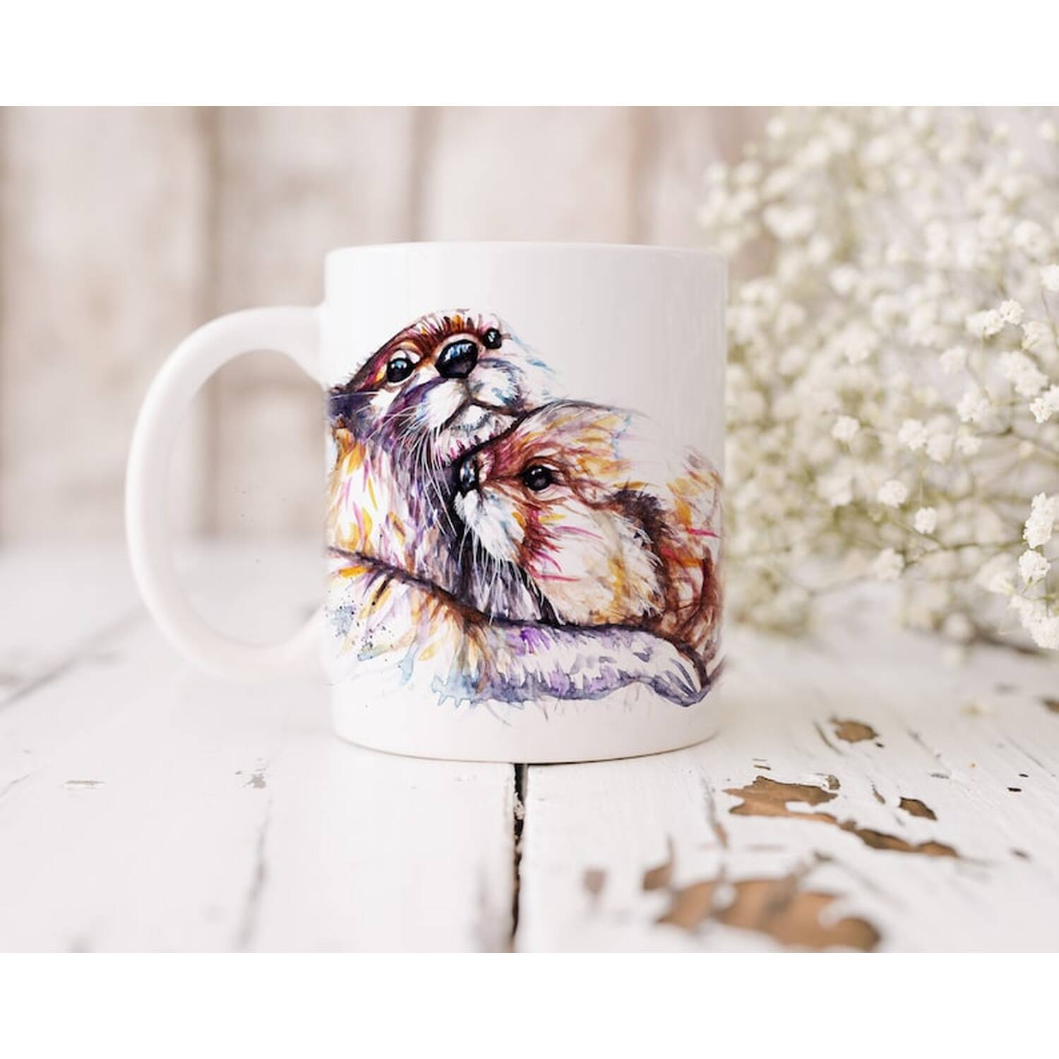 Image of Otters Watercolour Art Mug - Brown