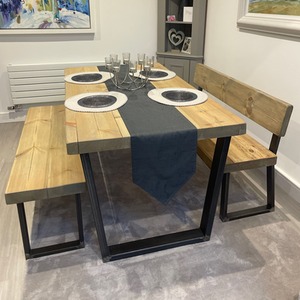 Grey Wash Chunky Handmade Dining Table plus Bench