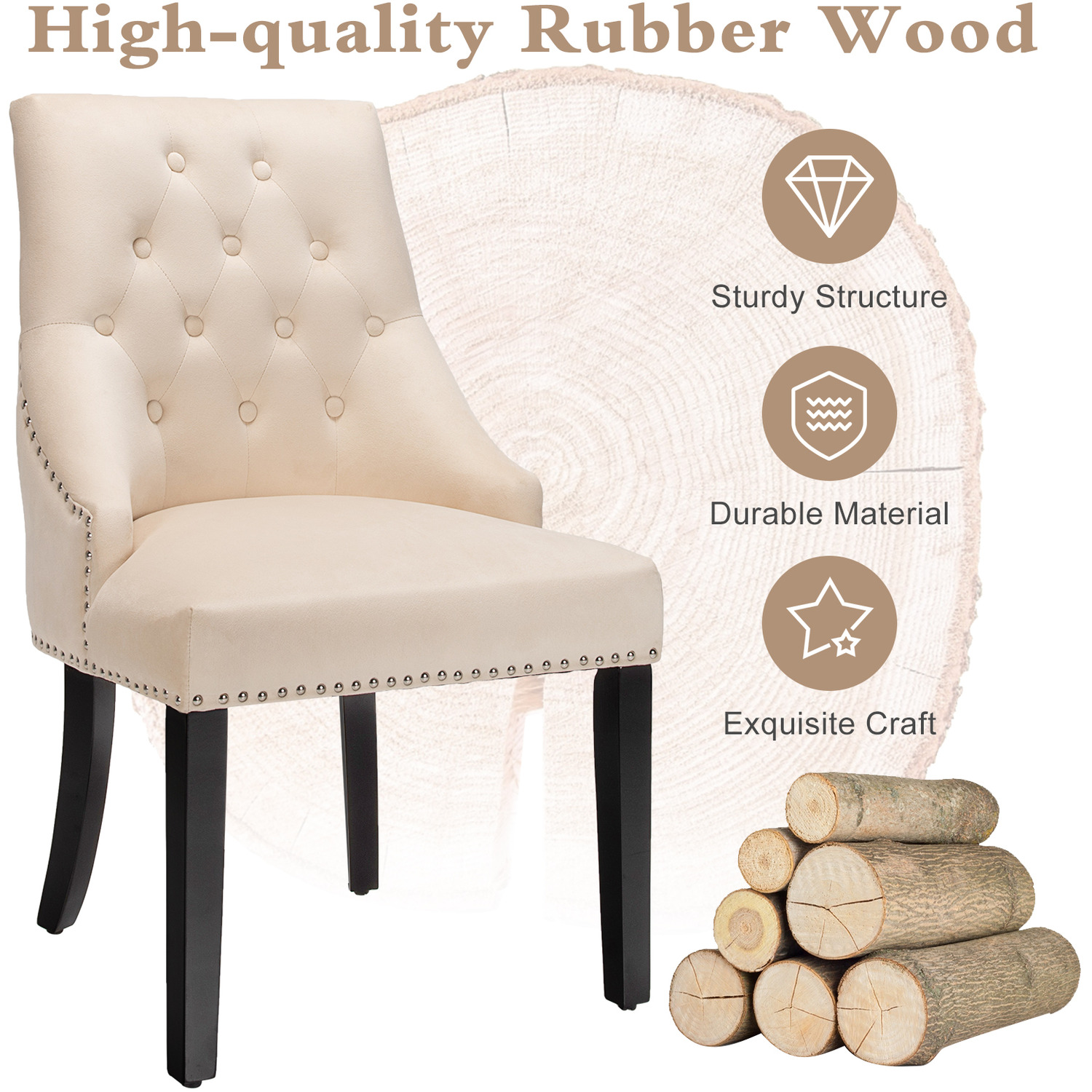 Button-tufted Dining Chair - Beige