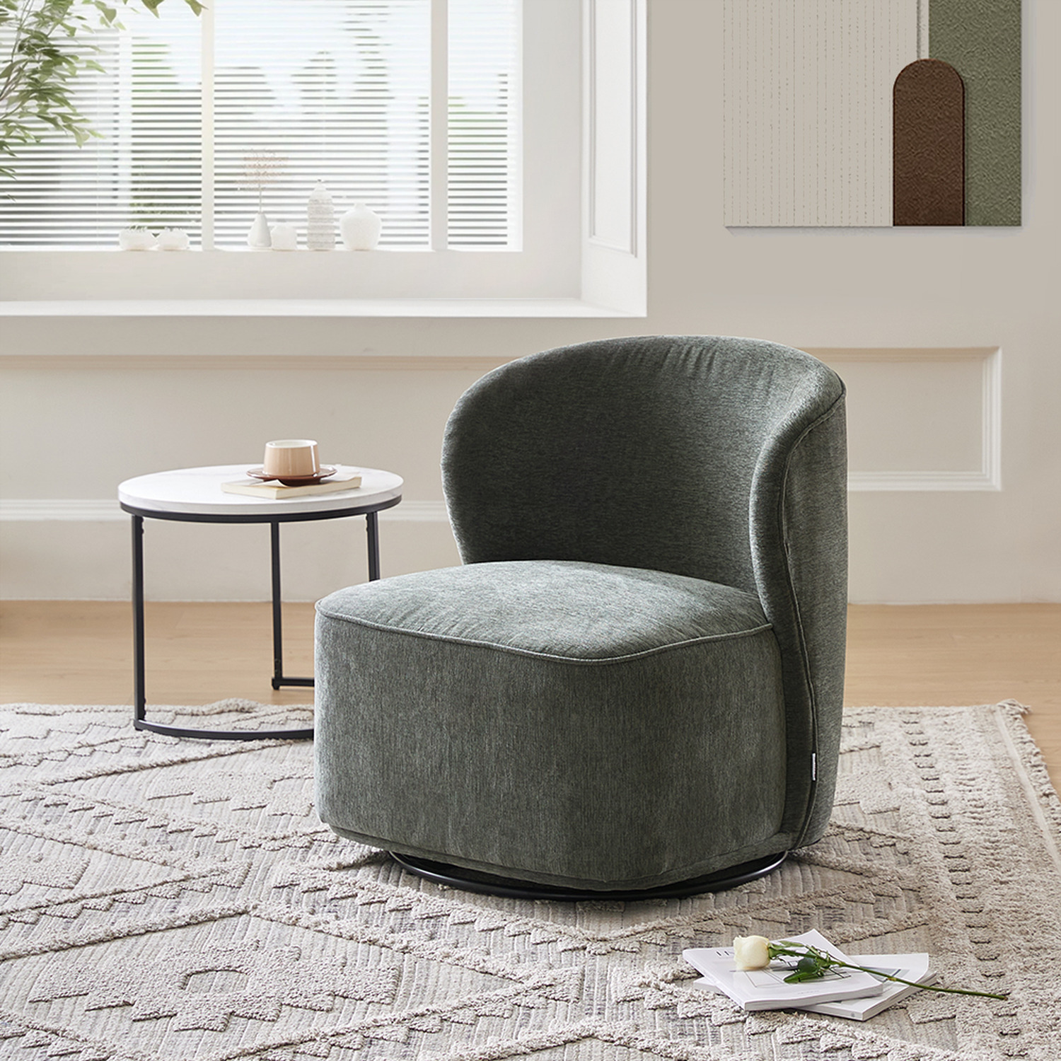 Upholstered Sherpa Swivel Chair