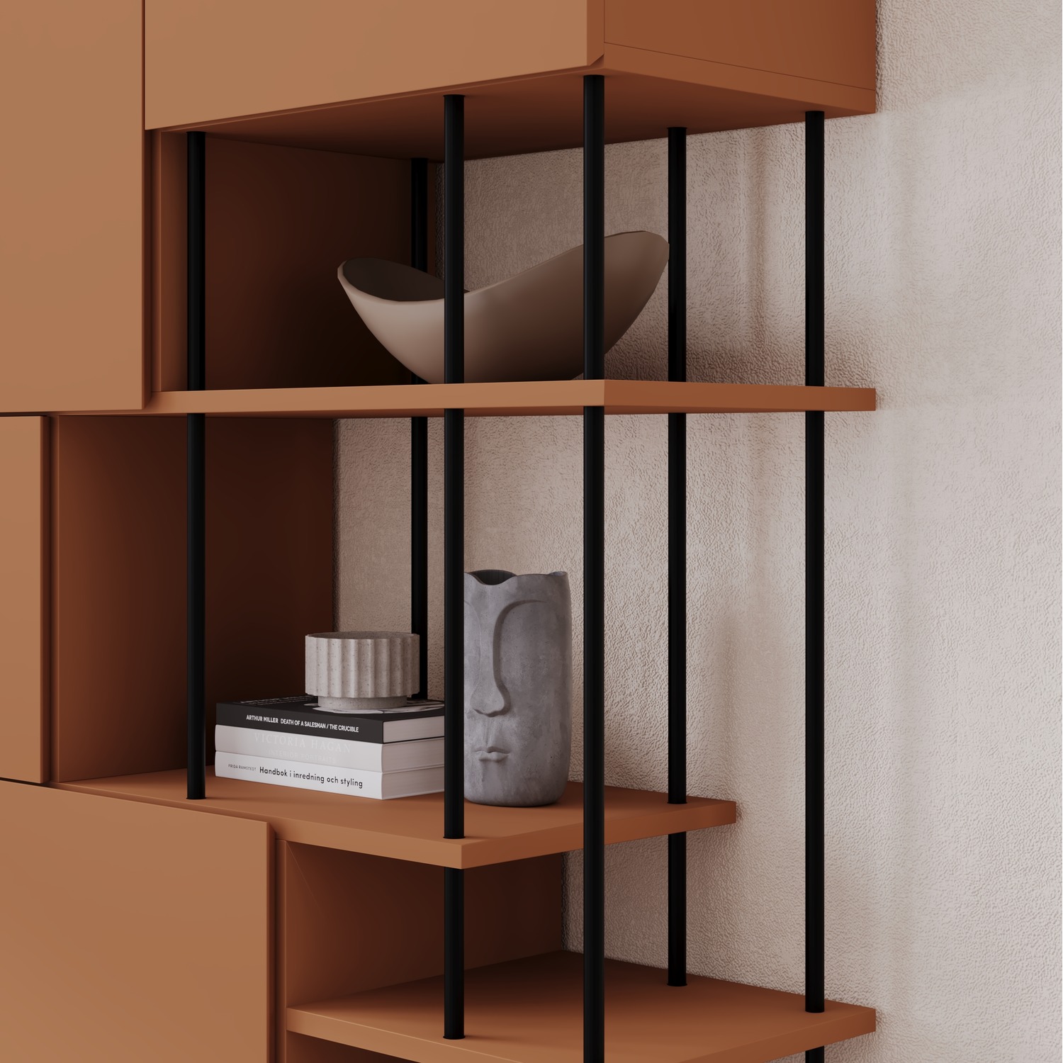 Modern Key Bookcase 5-Door Cabinet with Open Shelves