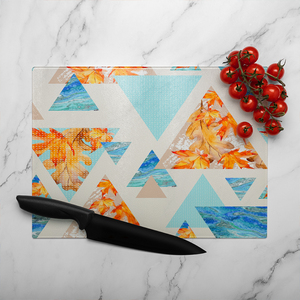 Triangles With Maple Oak Leaves Marble Glass Chopping Board