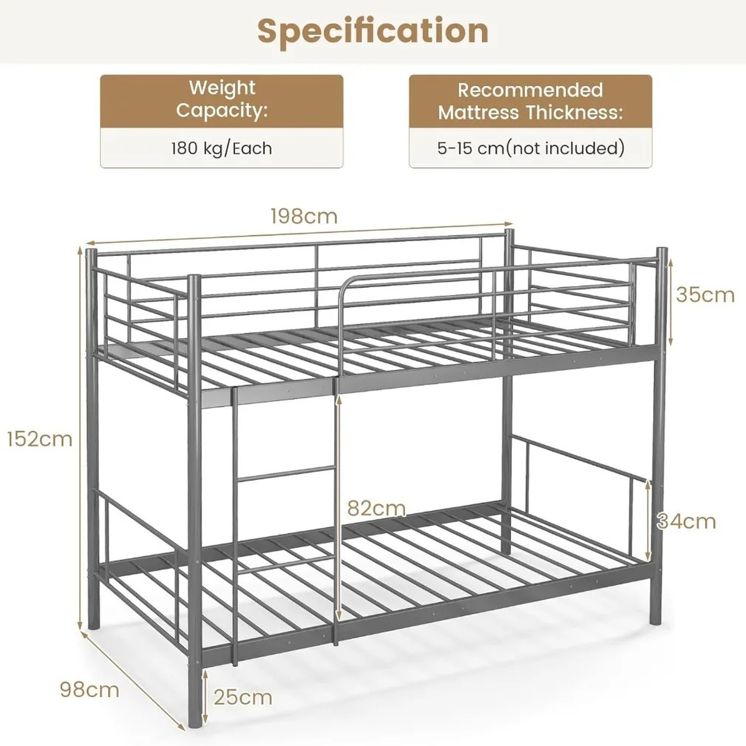 Single Kids Bunk Bed - Silver