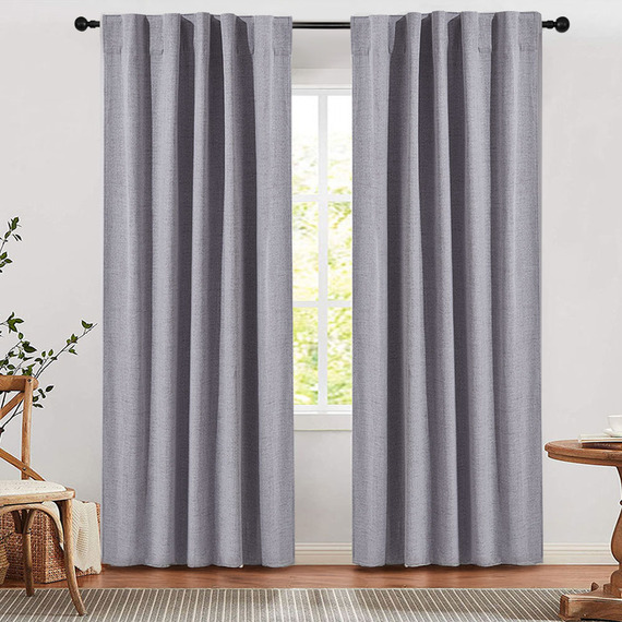 Pair of Solid Color Faux Linen Blackout Curtains