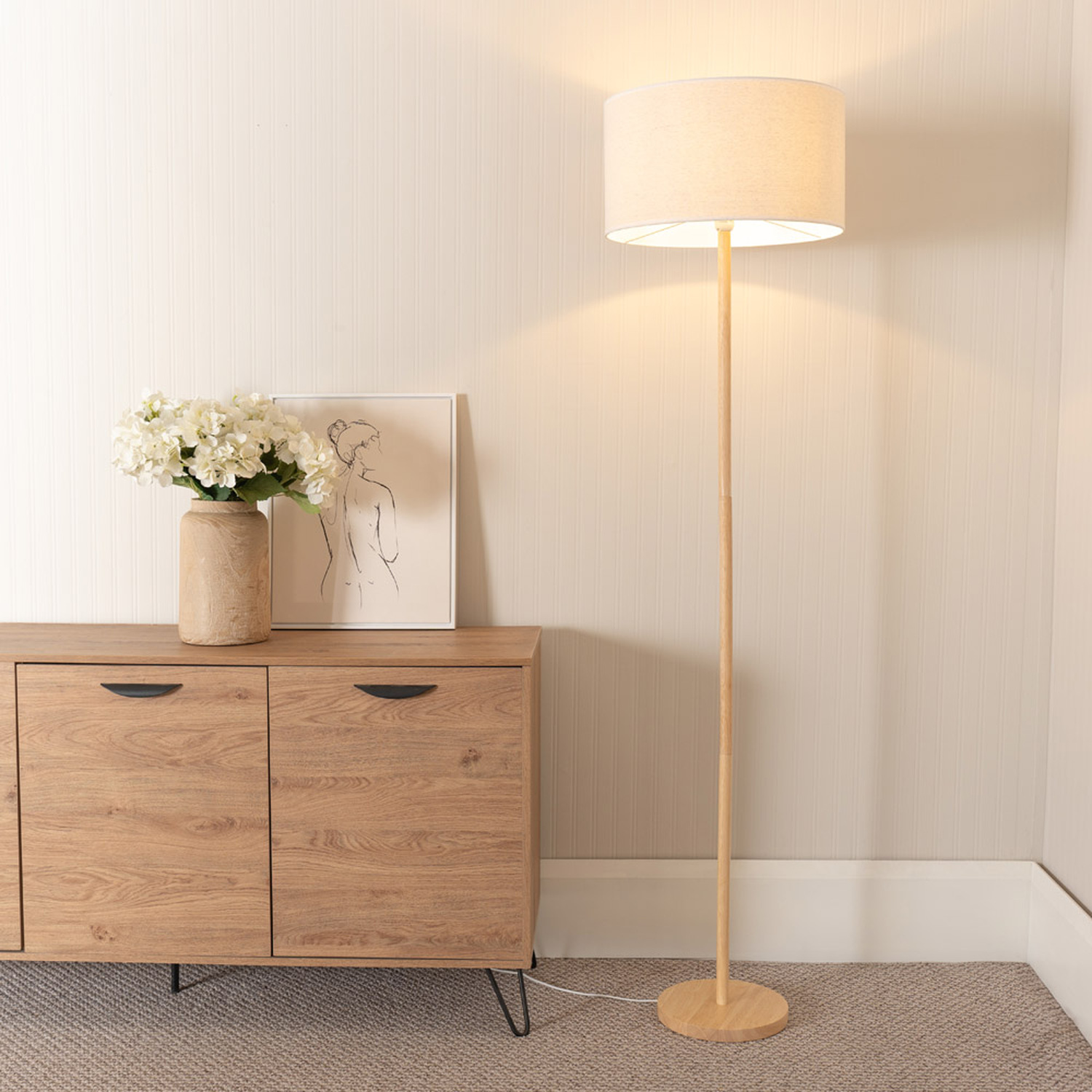 Image of Heather Light Wood Floor Lamp with&hellip;