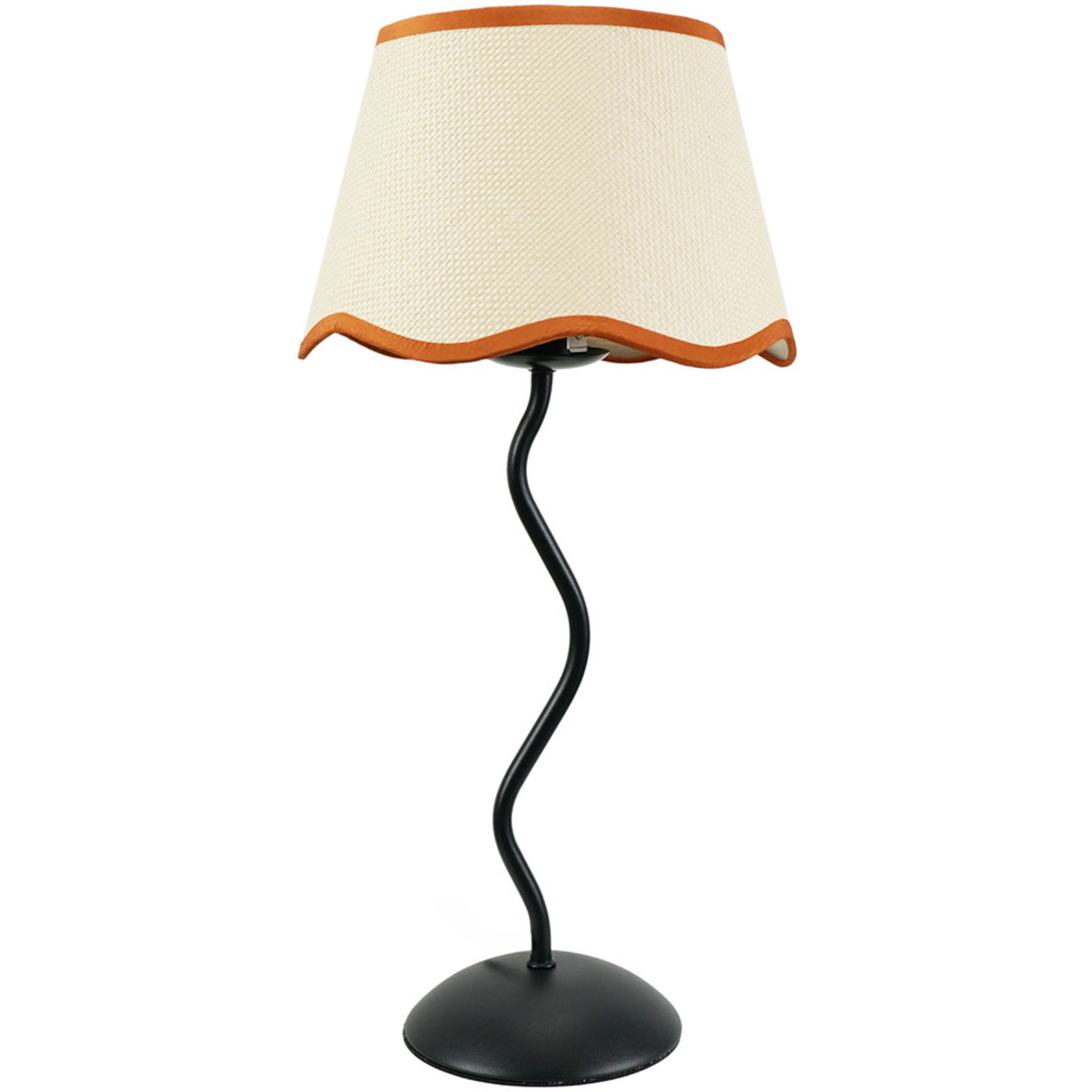 Wiggle Black Metal Stem Table Lamp with Linen Scallop Trim Tapered Lamp Shade - Rust / Bulb Included